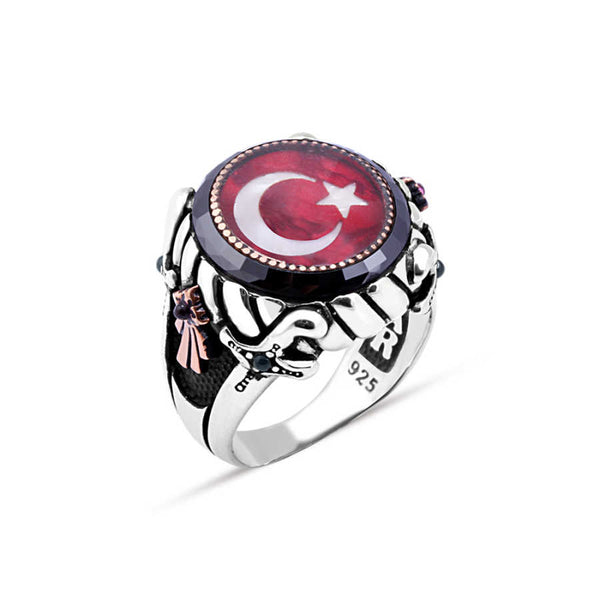 Male with Enamel in the Middle of the Turkish Flag with a Circle on the Edge