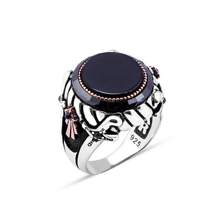Onyx Ring With Heart Ring In The Middle