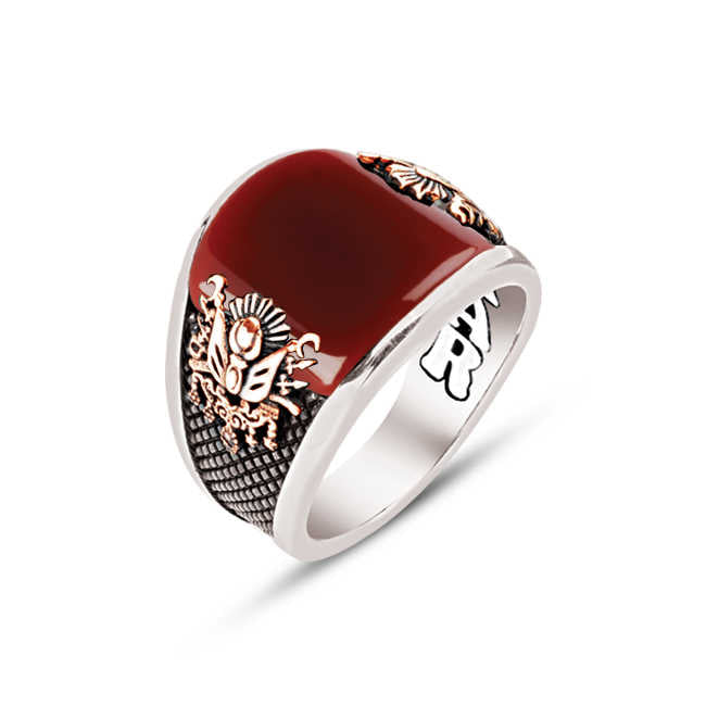 Special Facet Cut Agate Stone Ottoman Coat of Arms Ring, Ottoman Order of the State