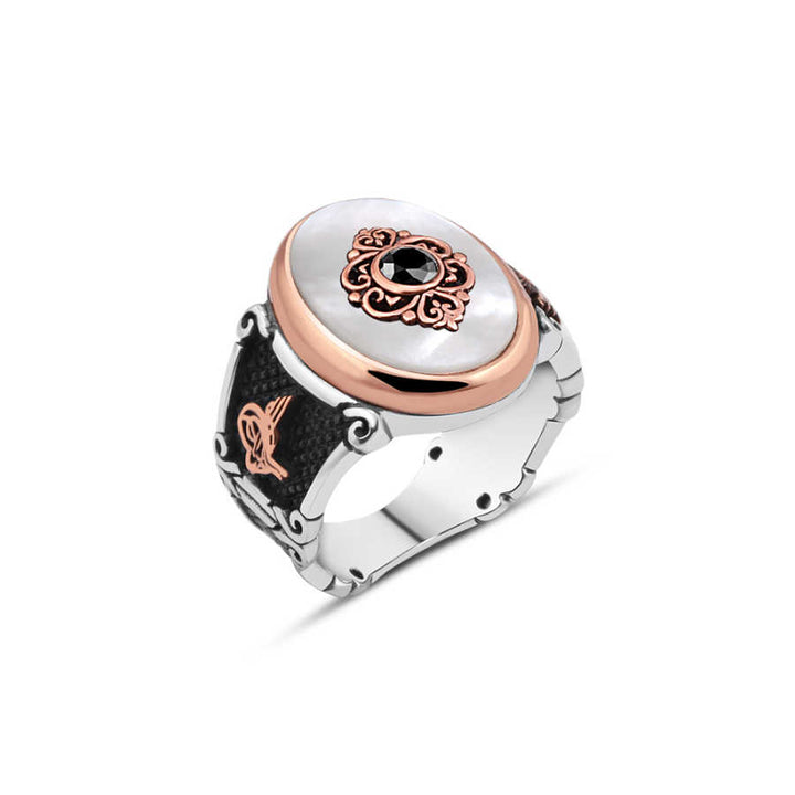 Mother of Pearl Stone Ring with Zircon Stone