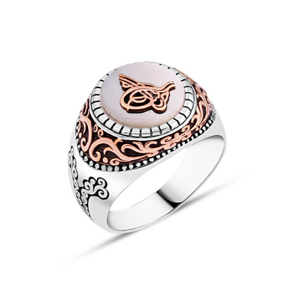 Mother of Pearl Stone Ottoman Tughra Men's Ring
