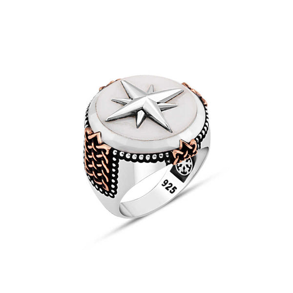 Star on Mother of Pearl Stone Men's Ring