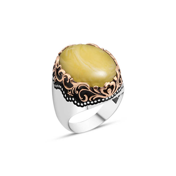 Synthetic Drop Amber Stone Men's Ring