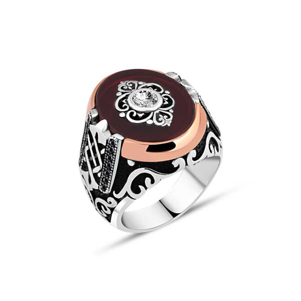 Synthetic Amber Zircon Stone Patterned Men's Ring