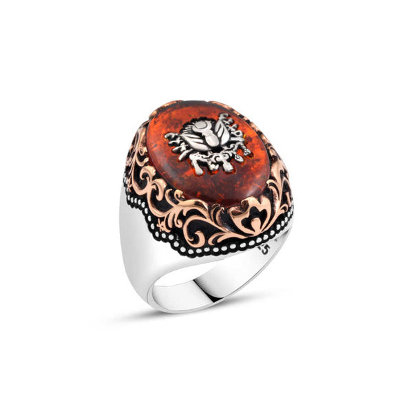 Ottoman Empire Coat of Arms on Synthetic Amber Men's Ring