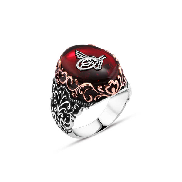 Synthetic Amber Ottoman Tughra Men's Ring