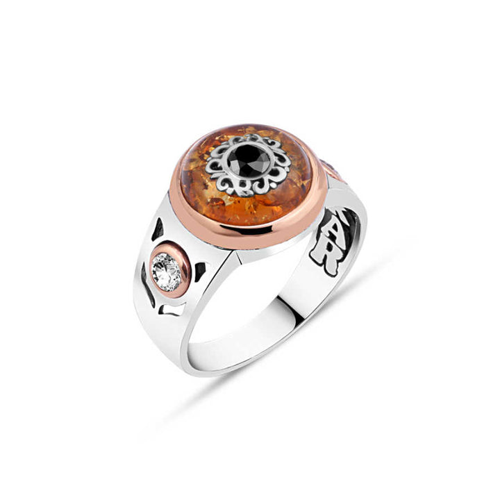 Synthetic Amber Single Stone Men's Ring