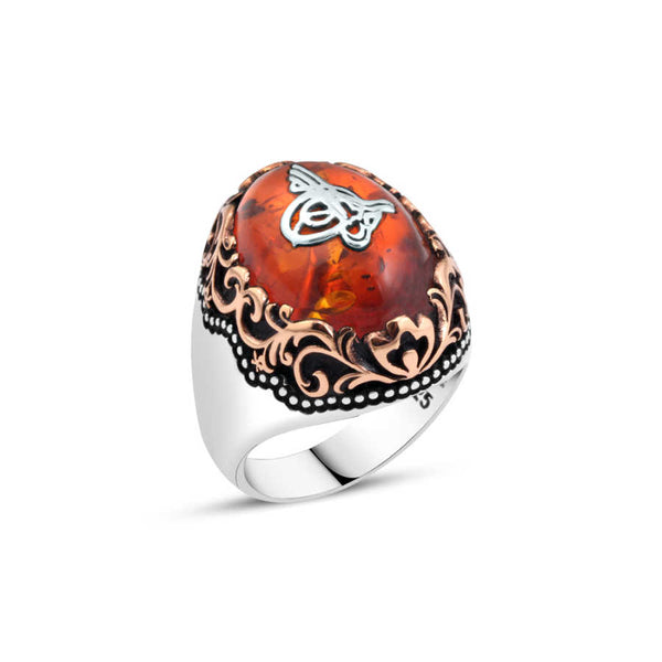 Synthetic Amber over Tughra Men's Ring