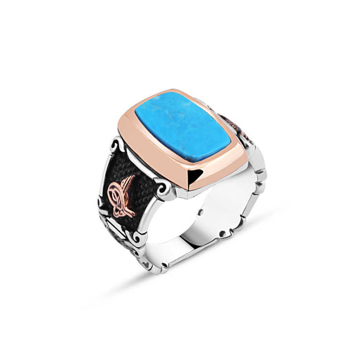 Crimped Turquoise Stone Men's Ring