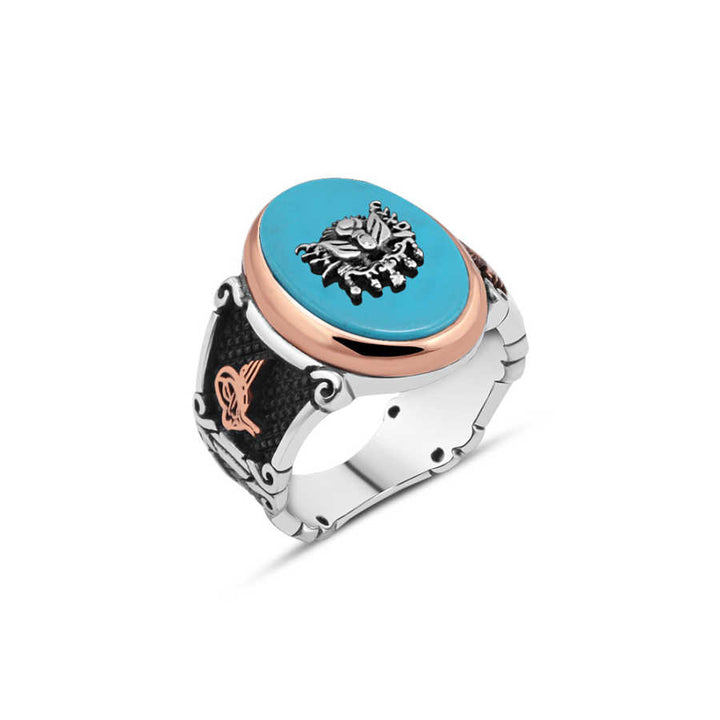 Ottoman Empire Coat of Arms on Turquoise Stone Men's Ring