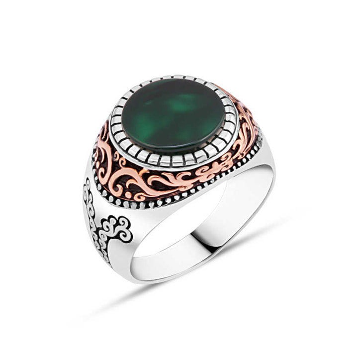 Green Agate Stone Men's Ring