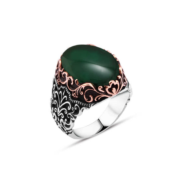 Green Agate Stone Men's Ring