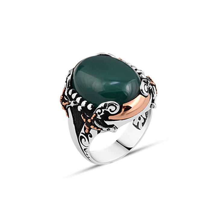 Green Agate Stone Edged Sword Ring