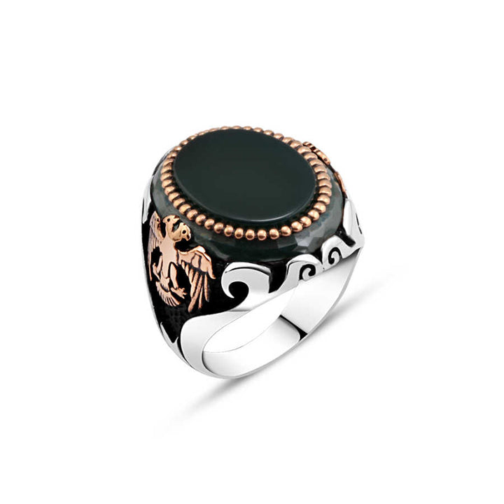 Green Agate Stone Side Seljuk Karata Men's Ring
