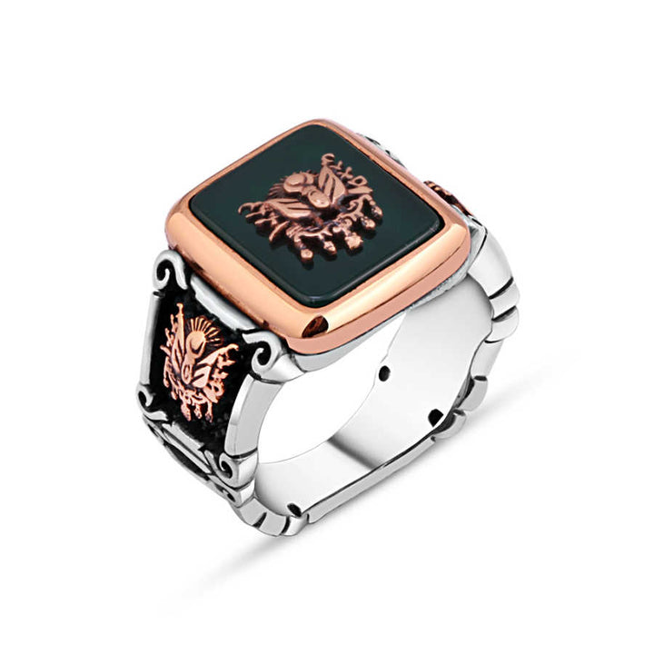 Ottoman State Coat of Arms on Green Agate Men's Ring